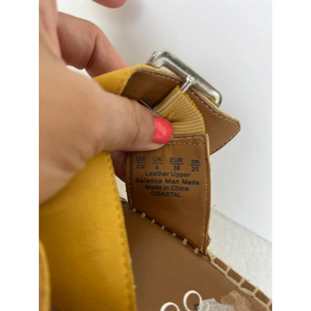 Franco Sarto Coastal Yellow Mustard Espadrille Wedge Sandals Womens 8M boho chic